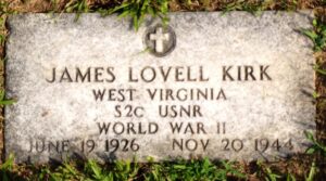 Gravestone marker for S2c James L Kirk