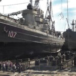 USS Munsee in drydock - colorized (Sid Harris)